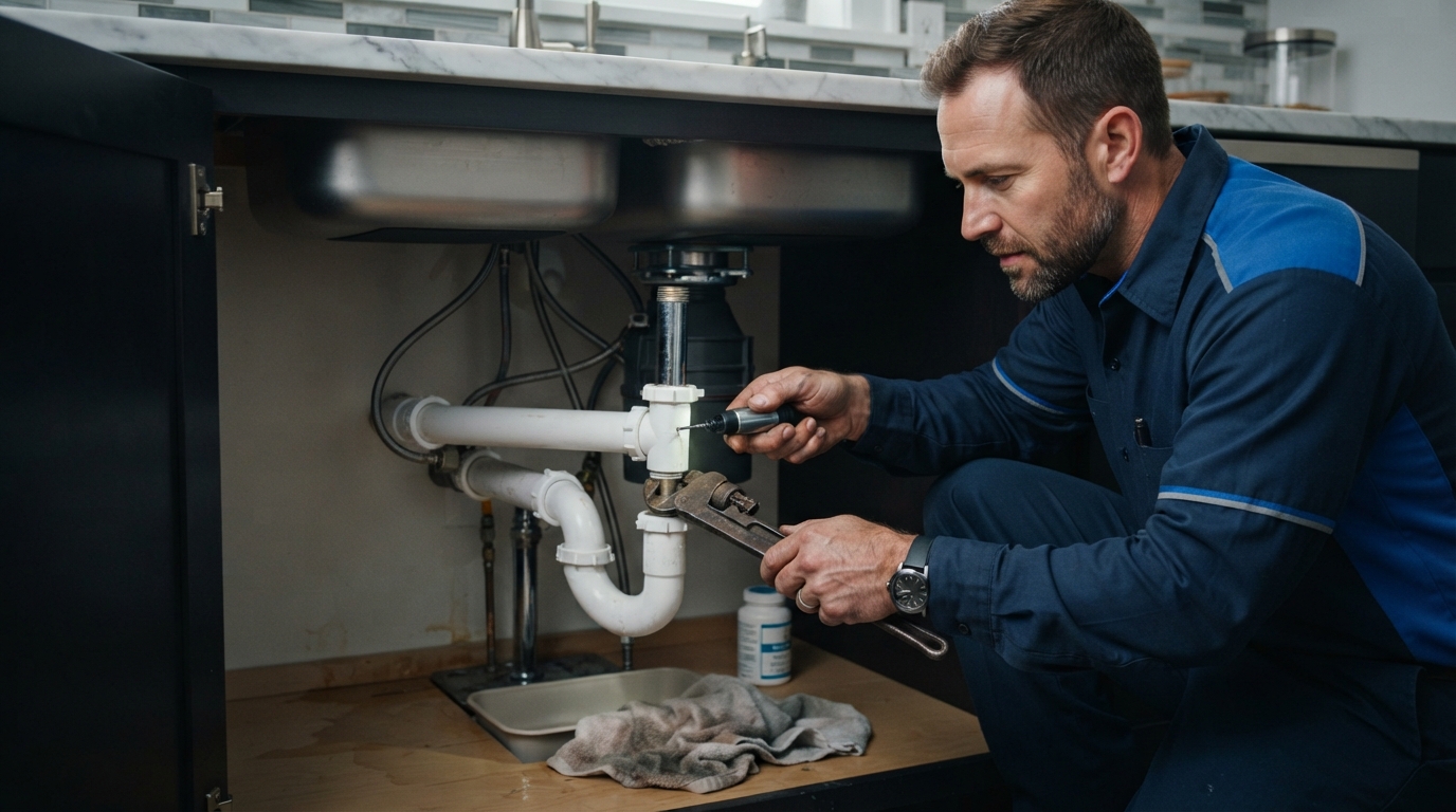 Técnico reparando tuberías